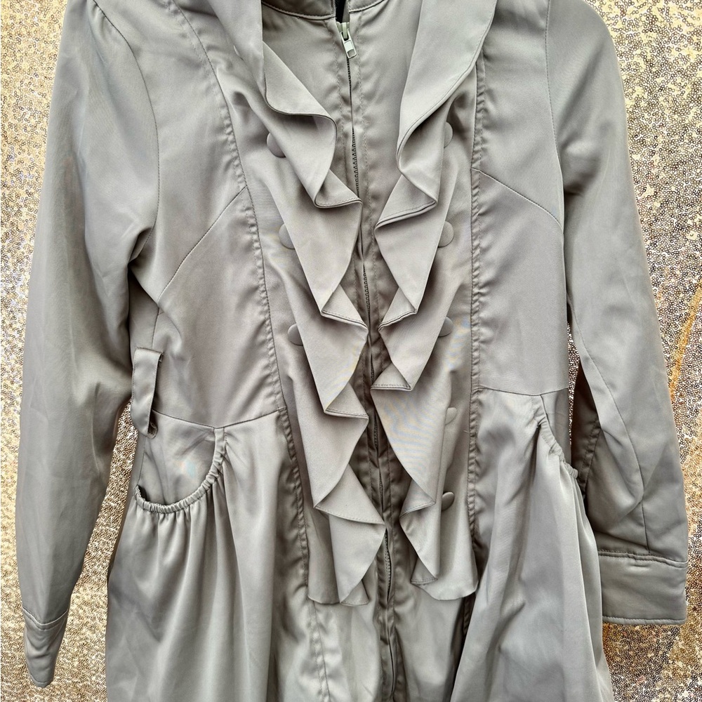 Ruby Rose Gray Ruffled Trench Coat - Picture 3 of 7